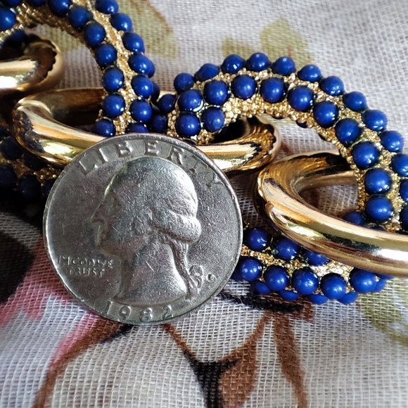 Banana Republic BR Small Navy Blue Micro Cabochon Link Chain Necklace Gold Tone - Picture 4 of 6